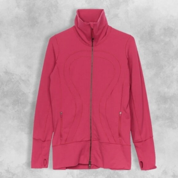 Lululemon In Stride Funnel Neck Jacket Zip Closure Thumbholes Slim Fit Pink W 4 - Picture 1 of 5